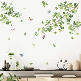 decalmile Hanging Green Leaves Wall Decals Ivy Vine Plants Wall Stickers Living Room Bedroom Sofa TV Background Wall Decor