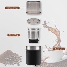 Coffee Grinder,200w Electric Coffee Grinder, Coffee and Spice Grinder with Powerful Motor and Large Capacity for Coffee Beans,Herbs,Spices, Peanuts,Grains and More
