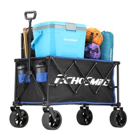 EchoSmile Collapsible Folding Wagon Cart 360lbs, Heavy Duty Garden Utility Cart with All Terrain Wheels, Large Capacity Outdoor Wagon for Camping, Beach, Shopping, Picnic (Blue Black)