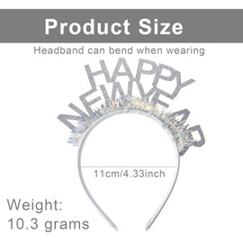 iwiio Happy New Year Headband, New Year Hair Accessories, New Years Eve Party Supplies 2025, Glitter Sparklers Fireworks Headband New Year Accessories for Christmas Party (Silver, 1)