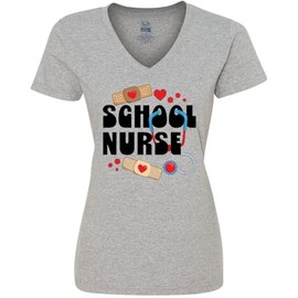 inktastic School Nurse with Bandages and Stethoscope Women's V-Neck T-Shirt XX-Large 0060 Heather Grey 43eb0