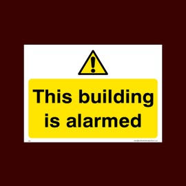 This building is alarmed Plastic Sign with 4 Pre-Drilled Holes (S50) - CCTV, Security, Warning, Alarmed, Surveillance, Camera, Dogs, Premises