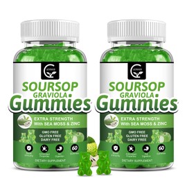 (2 Pack) Soursop Graviola Gummies - 2200mg Extra Strength Soursop Leaves Extract w/Sea Moss Extract 200mg, Zinc & Vitamin C - Supports Immunity, Liver & Digestive, Gluten Free, Vegan, 120 Gummies