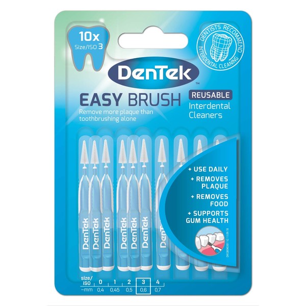 DenTek Easy Brush Interdental Brushes, ISO3/0.6mm for removing food and plaque between teeth. 10 Pack
