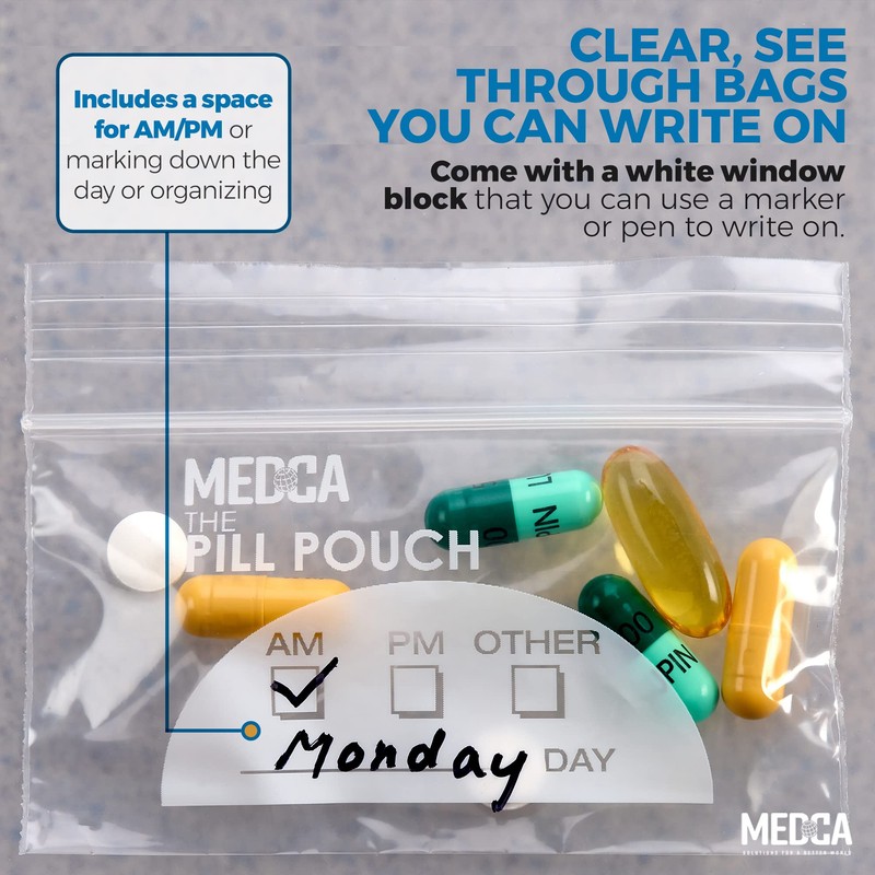 Pill Bag Pouch, Reusable Plastic Pill Organizer Bags, Size 4''