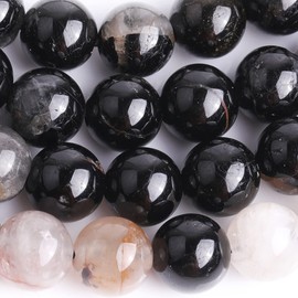 Gem-Inside 6mm Natural Stone Mixed Black Tourmaline Round Polished Beads for Making Jewelry - Adult Bulk 15 inch Jewellery Making Beads