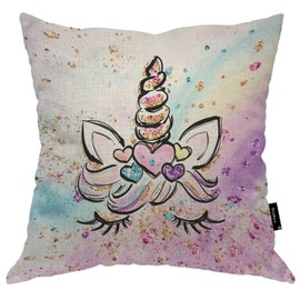 Beabes Unicorn Throw Pillows Covers Cute Rainbow Glitter Galaxy Unicorn Horse Cotton Linen Pillow Cover 18"X18" Pillowcase Decorative Pillow Cushion Cases for Sofa Bed Car Couch