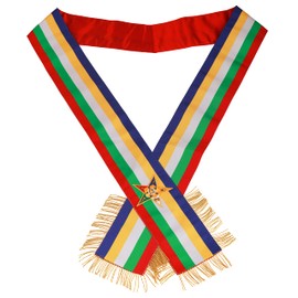 MTM PRO OES Sash Masonic Order of Eastern Star Sash Five Color with Soft Gold Fringe Side O.E.S Embroidered Star