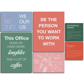 YEOION Motivational Office Wall Art,Inspirational Teamwork Wall Art for Office,Orange And Green Positive Teamwork Wall Decor for Workplace Set of 6