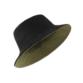 Zylioo Extra Large Reversible Sun Hat with Chin Strap,Summer Travel Bucket Hats,Outdoor Beach Hats for Big Heads Black-Army Green