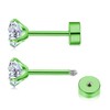 ZDE Titanium Women Flatback Earrings Green Plated Cubic Zirconia Stud
