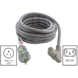 AC WORKS 15Amp 125Volt Medical/Hospital Garde Power Supply Cord (20FT-Right Angle C13)