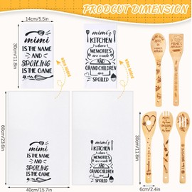 Zubebe 7 Pieces Mimi Gifts Set Including 2 Pieces Mimi Kitchen Towels Mimi Dish Towels and 5 Pieces Bamboo Utensils for Mother's Day Mimi Birthday Grandparent's Day