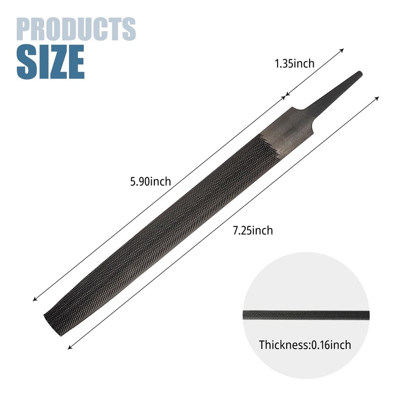 1 Pack Half Round Metal File, Small Sharpening File, 6