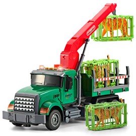 LerBao Large Animals Transport Truck Toys for 3 4 5 6 7 8 Year Old Boys, Truck with Loading Crane,Lights and Sounds Vehicles Toy for Kids Childs Toddlers Christmas Birthday Gift