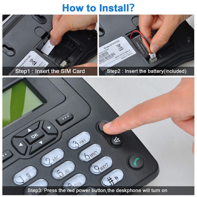 Lychee SIM Card GSM Desk Phone - Hands-Free, SMS, Large