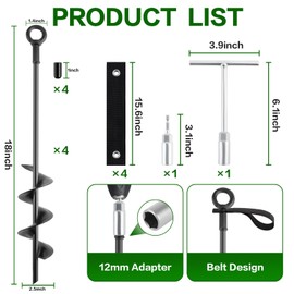 Qimshemi 18-Inch Ground Anchors Screw In Heavy Duty, 4 Pack Trampoline Anchors & Stakes High Wind With Wrenches And Straps, Earth Anchors Kit For Swing Sets, Sheds, Camping Tent, Canopies, Mobile Home