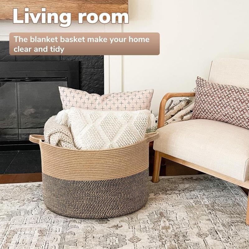 Extra Large Wicker Storage Basket, 83L Round Jute Basket for