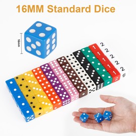 60 Pieces 16MM Colored Dice Set, 6 Sided Standard Opaque Colored Dices Portable Dice Box & Exquisite Dice Pouch, for Classroom Teaching, Board Games, Dices Game, Parties(12 Colors)