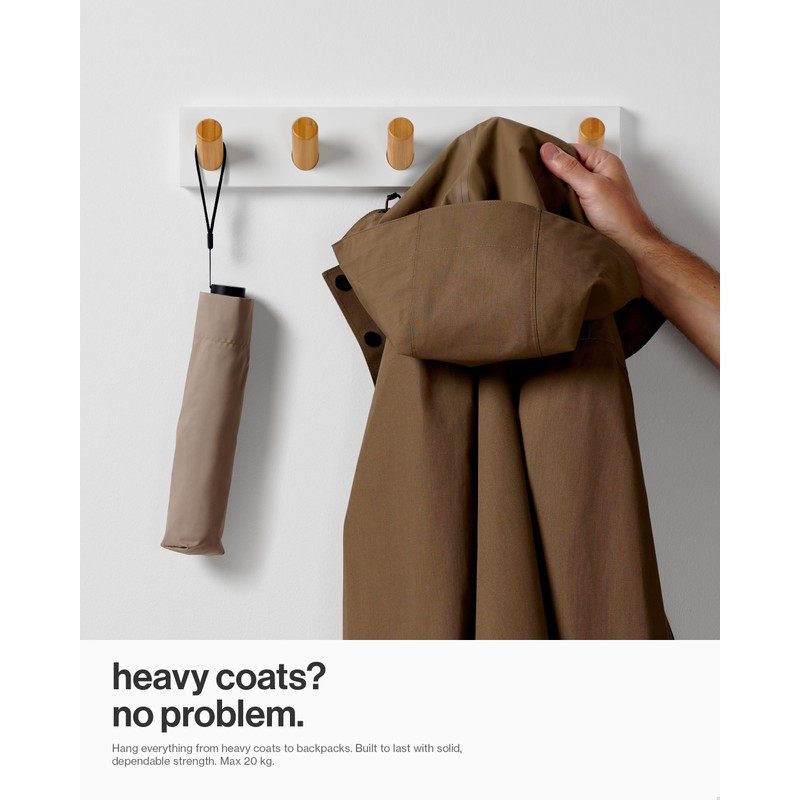 LARHN Wall Mounted Coat Rack, White with 5 Heavy-Duty 1"