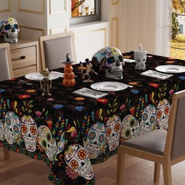 XCHI Dia De Los Muertos - Mantel rectangular lavable, estilo mexicano, diseño de calavera de azúcar, coloridas caléndulas para el día de los muertos, 