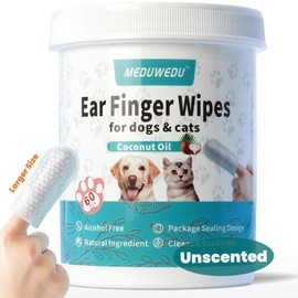 MEDUWEDU Wider Ear Cleaner Finger Wipes 60 Counts, Dog Ear Cleaner, Grooming Kit Care for Dogs and Cats,Otic Cleaning Pads, Remove Wax, Dirt & Stop Smelly, Itchy, Non-Irritating, Unscented