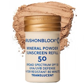 Brush On Block Mineral Sunscreen Powder Refill, Natural Broad-Spectrum SPF 50, Safe for Sensitive Skin, UVA UVB Face Protection, Reef Friendly (Translucent - Refill)