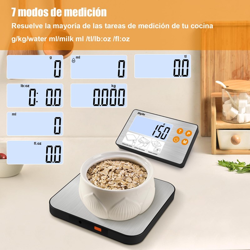 Diyife Báscula Digital de Alimentos, Pantalla LCD Dividida, 15 KG