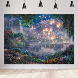 SSCSTS Fairy Tale Prince Beauty Backdrop Palace Castle Garden Lake Lantern Romantic Dating Girl Princess Birthday Party Photography Background Photo Studio Props (Polyester, 5x3ft)