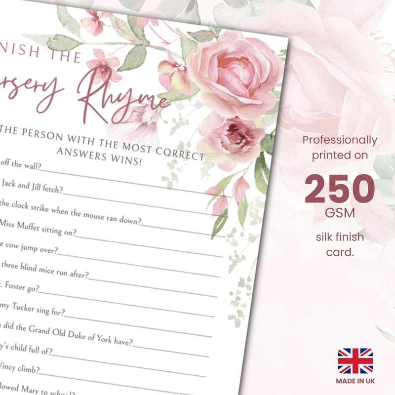 Twinkle & Twine Pink Floral Girl Baby Shower Games Bundle