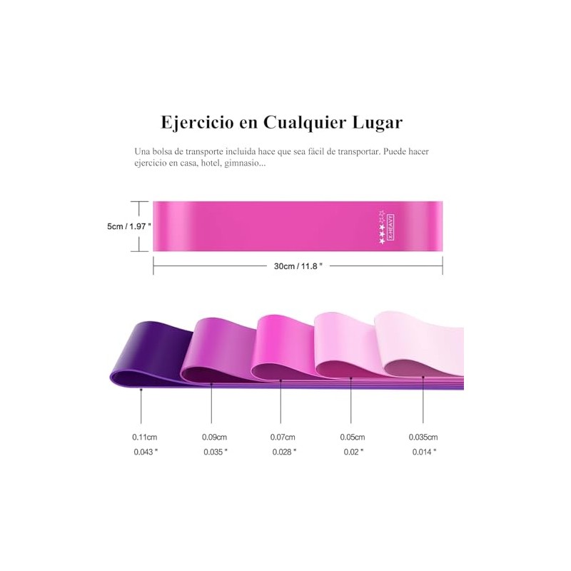 Genérico Cardio Beat Bandas de Resistencia, 5 Piezas, X-Light, Light,