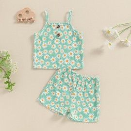 Loalirando Toddler Baby Girl Summer Tracksuit Sleeveless Daisy Print Spaghetti Strap Camisole Vest Elastic Waist Shorts 2Pcs Clothes for Little Girls (Green, 12-18 Months)