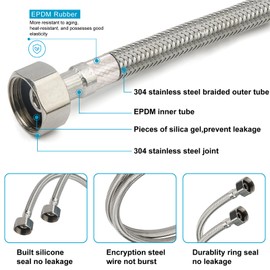 Midanya Faucet Supply Lines,24" Stainless Steel Braided Water Supply Line, 1/2" FIP x 1/2" FIP Faucet Hose, Faucet Hose Connector x 2 Pcs (1 Pair)