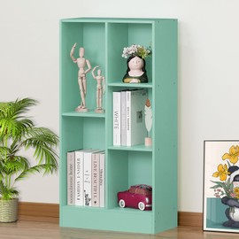 LEYAOYAO 5 Cube Bookshelf with Base,3 Tier Modern Mint-Green Kids Bookcase,Standing Wide Bookshelves Storage Organizer Toy Shelf,Wood Display Children's Book Shelves for Bedroom,Living Room,Nursery