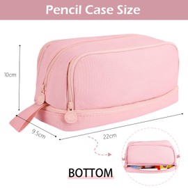 Large Pencil Case with 4 Compartments, Special Aesthetic Pen Case for Girls Boys, Stationery Organiser with Handle for Kids Adults, Wear Resistant Pencil Pouch for School Office College (Pink)