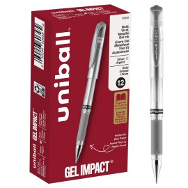 uni-ball  uniball Impact Gel Pen, Stick, Medium 1 Mm, Silver Metallic  Office Product
