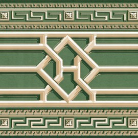 CONCORD WALLCOVERINGS ™ Wallpaper Border Vintage Pattern Symmetrical Ornaments for Cottage Bedroom Living Room, Green Beige, 15 ft by 7 in VO4504B