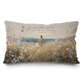 Jesus and Girl Christian Throw Pillow Covers 12x20, Religious Bible Verse Wildflower Flower Pillow Covers Decor for Couch Sofa Bedroom Living Room Home