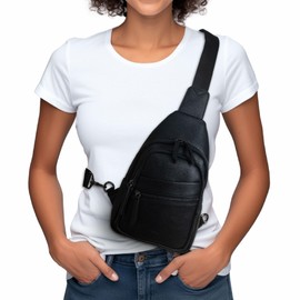 Alldaily Large Sling Bag for Women Crossbody Purse Leather Fashionable Trendy Chest Bag for Travel, Fanny Pack (Black)