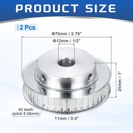 sourcing map 2Pcs Timing Belt Pulley Aluminum Idler Pulley XL40 Teeth 1/2"(12mm) Bore for 10mm Width Belts, 3D Printers, CNC Machines, Industry