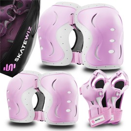 SKATEWIZ Knee and Elbow Pads Adult - Skating Pads Adult - Wrist Guards Skating Adult - IMPACT - Size L Pink White - Scooter Knee Pads Skate Pads Skateboard Pads