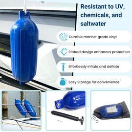 Savvycraft Boat Fender Bumper for Docking, 4 Pack Inflatable Ribbed Boat Fenders with Fender Lines and Air Pump, G Type- Ribbed Fender 5.5"x20" Blue Color