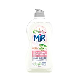 Mir Vaisselle Pflege Aloe Vera & Baumwollblüte – respektiert empfindliche Haut – entfettet – ohne Konservierungsstoffe – ohne Allergene Duft – Lieblingsmarke der Franzosen – Flasche mit 450 ml