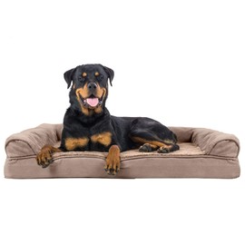 Furhaven Pet Bed for Dogs and Cats - Plush and Suede Sofa-Style Egg Crate Orthopedic Dog Bed, Removable Machine Washable Cover - Almondine, Jumbo (X-Large)