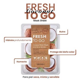 TONYMOLY Fresh To Go Coconut Mask Sheet, Mascarilla Facial Coreana de Coco, Hidratante y Nutritiva, Mascarilla de Hoja para Piel Seca y Deshidratada, 