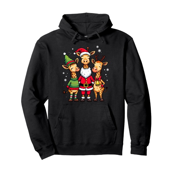 Cute Christmas Giraffes in Santa Elf and Reindeer Costumes Pullover