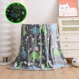 NATURETY Glow in The Dark Blanket for 3-10 Year Old Kids,Toddler Soft Cute Dino Throw Blankets for Boys Girls Teens 50"x60" (Grey, 50"x60")