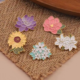 Violet, Sunflower, Lily, Peach Blossom Flower enamel pin brooch plant badge pin for bag decoration and creative medal (Violet)