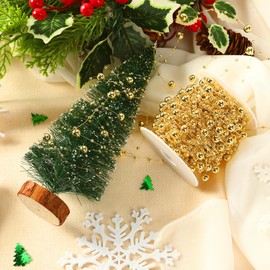 98 FT Christmas Tree Garland Beads, Gold Beaded Garland for Christmas Tree, Artificial Xmas Pearl Strands Chain Trim for DIY Home Mantle Fireplace Wreath Wedding Holiday Party Decorations