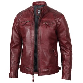 Blingsoul Cafe Racer Real Leather Motorcycle Jacket Men Tall | [1122906] Diamond1 Maroon Wx, 2XLT